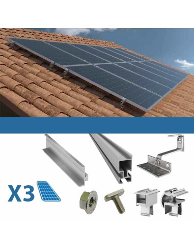 Fixing kit for 3 pitched roof panels with solar photovoltaic tiles