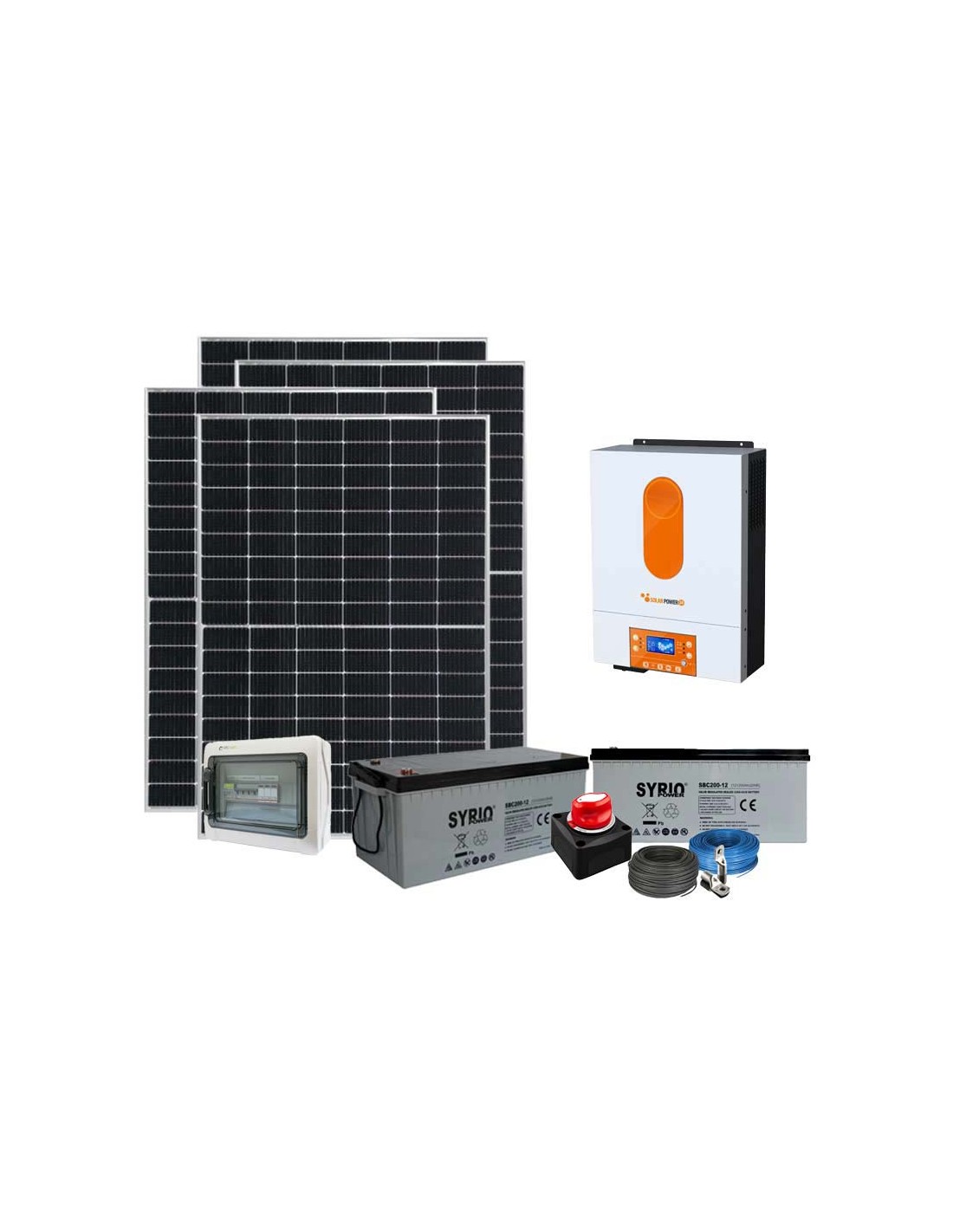 Kit photovoltaïque hors réseau 2490W onduleur TWIN 4kW AGM Syrio Power 200Ah