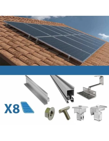 Kit de fixation pour 8 panneaux de toiture inclinés avec tuiles photovoltaïque