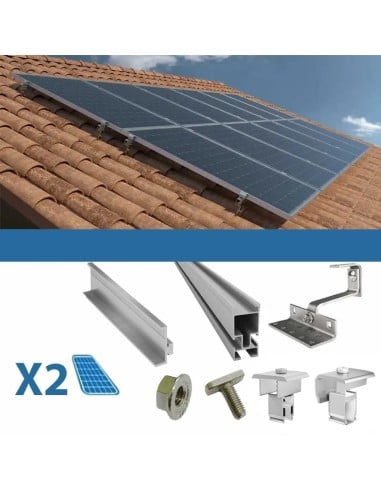 Kit de fixation pour 2 panneaux de toiture inclinés avec tuiles photovoltaïque