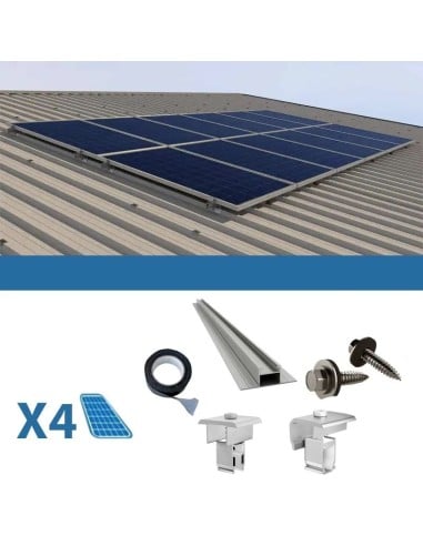 Fixing kit for 4 panel on corrugated sheet metal 38cm solar photovoltaic bars