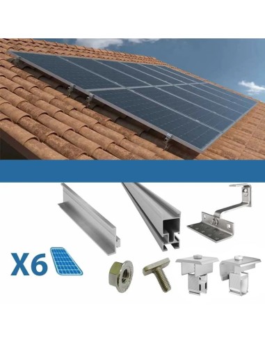 Kit de fixation pour 6 panneaux de toiture inclinés avec tuiles photovoltaïque