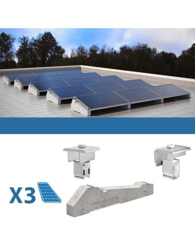 Fixing kit for 3 flat roof panels with ballast solar photovoltaic