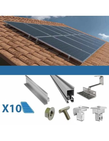 Fixing kit for 10 pitched roof panels with solar photovoltaic tiles