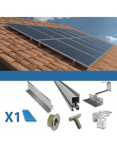 Fixing kit for 1 pitched roof panel with solar photovoltaic tiles