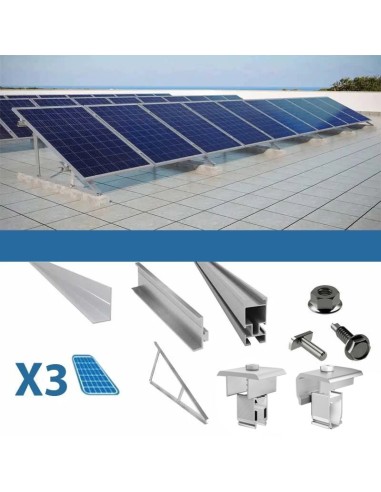 Fixing kit for 3 panels on flat roof with triangles solar photovoltaic