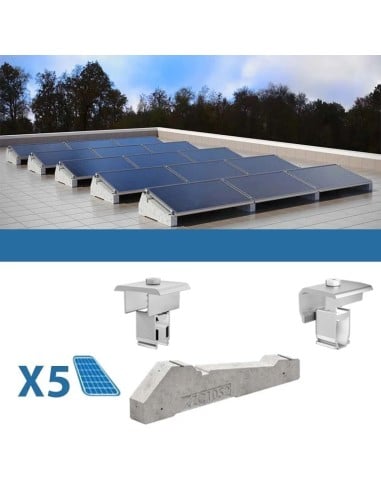 Fixing kit for 5 flat roof panels with ballast solar photovoltaic