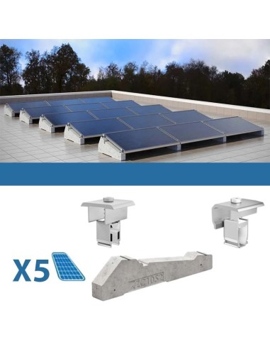 Kit de fixation pour 5 panneaux de toiture plate avec lest photovoltaïque