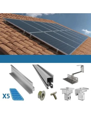 Kit de fixation pour 5 panneaux de toiture inclinés avec tuiles photovoltaïque