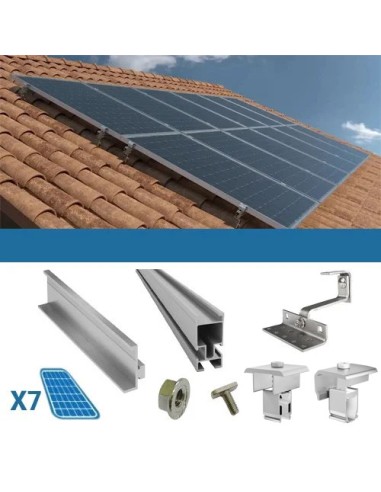 Fixing kit for 7 pitched roof panels with solar photovoltaic tiles