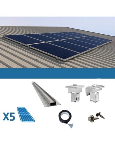 Kit fijación para 5 panel sobre chapa ondulada barra de 38cm solar fotovoltaica