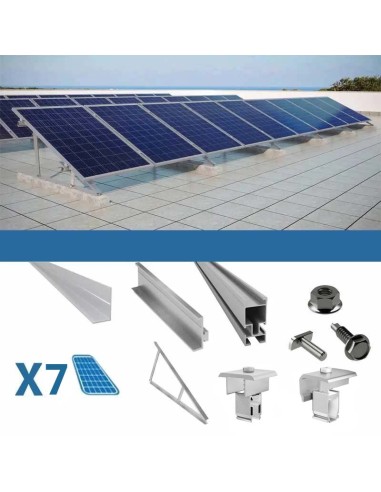 Kit de fijación para 7 paneles en cubierta plana con triángulos fotovoltaica