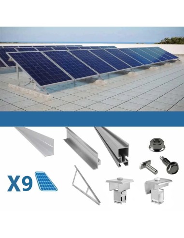 Kit de fijación para 9 paneles en cubierta plana con triángulos fotovoltaica