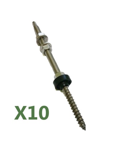 Set of 10 double thread screws M10x300mm Wavy roofs Corrugated sheet Wood Beams