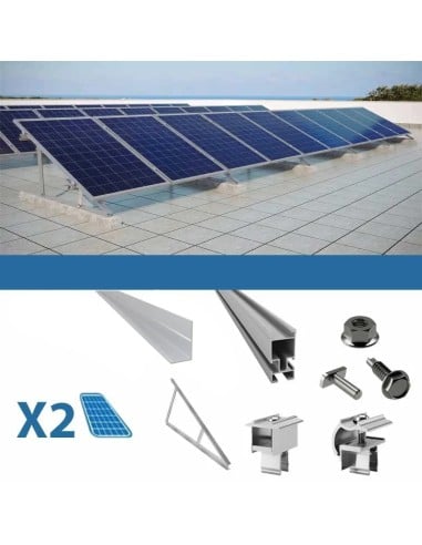 Kit de fijación para 2 paneles en cubierta plana con triángulos fotovoltaica