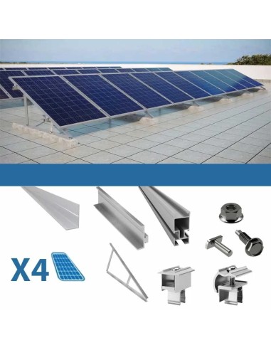 Fixing kit for 4 panels on flat roof with triangles solar photovoltaic