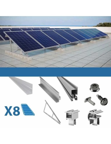 Kit de fijación para 8 paneles en cubierta plana con triángulos fotovoltaica